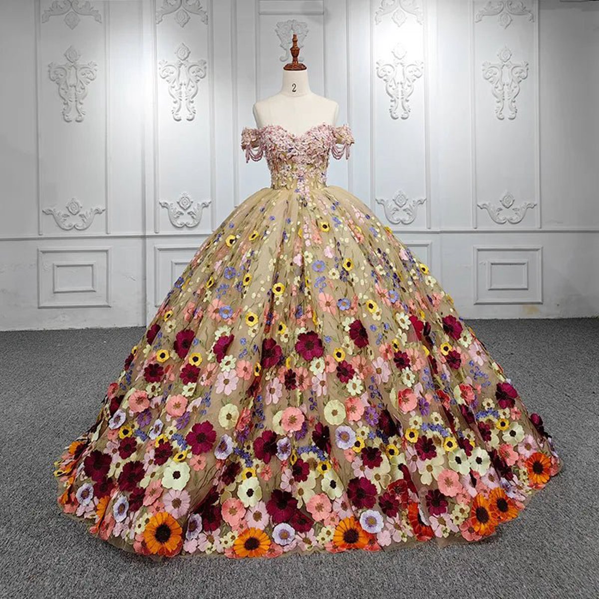 Quinceanera Flower Off-the-Shoulder Ball Gown Dresses