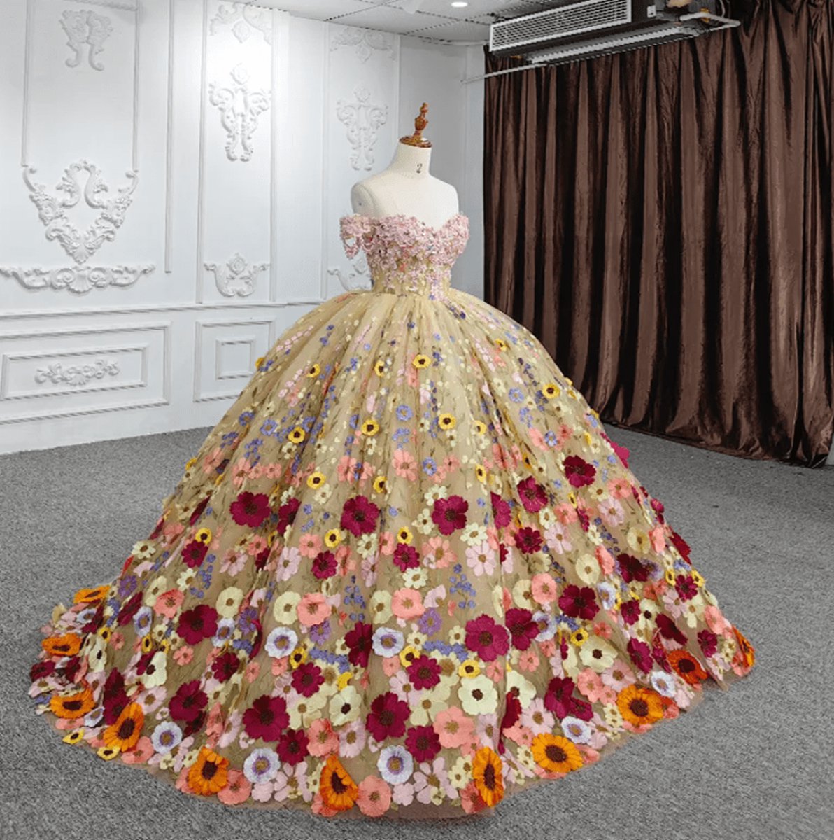 Quinceanera Flower Off-the-Shoulder Ball Gown Dresses