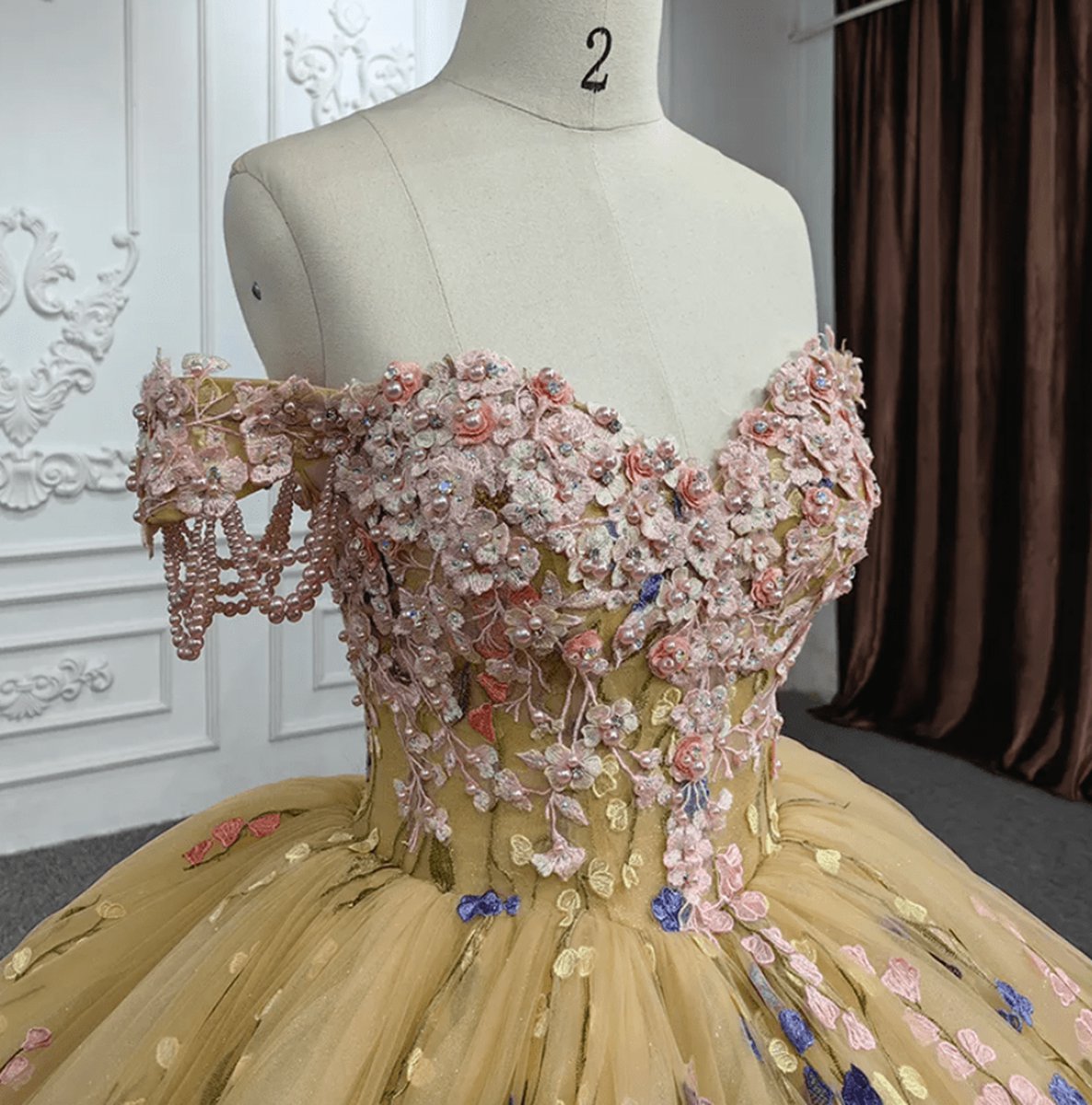 Quinceanera Flower Off-the-Shoulder Ball Gown Dresses