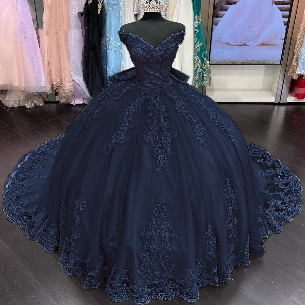 Lace Sage Applique Off Shoulder Quinceanera Dresses