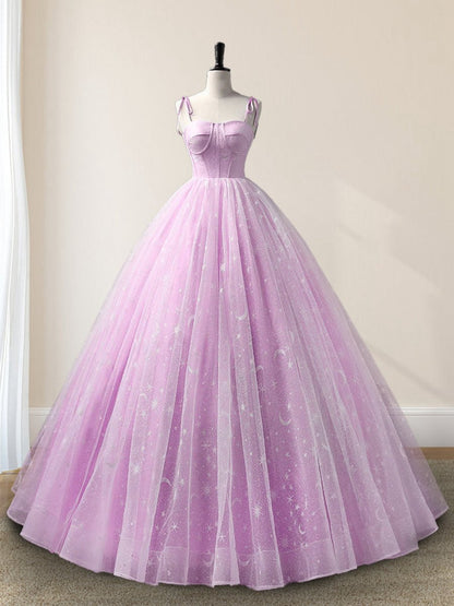 A-line Tulle Long Sleeveless Quinceanera Dresses