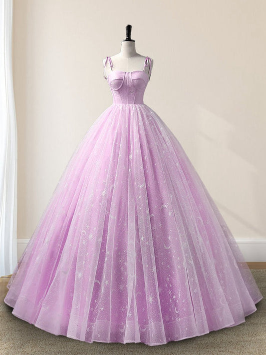 A-line Tulle Long Sleeveless Quinceanera Dresses