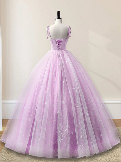 A-line Tulle Long Sleeveless Quinceanera Dresses