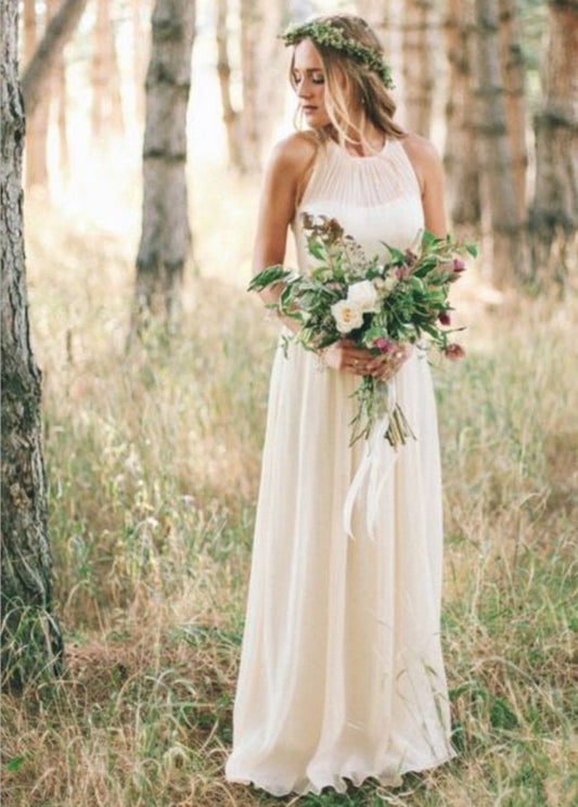 Elegant Bohemian Sleeveless Long A-line Chiffon Wedding Dresses