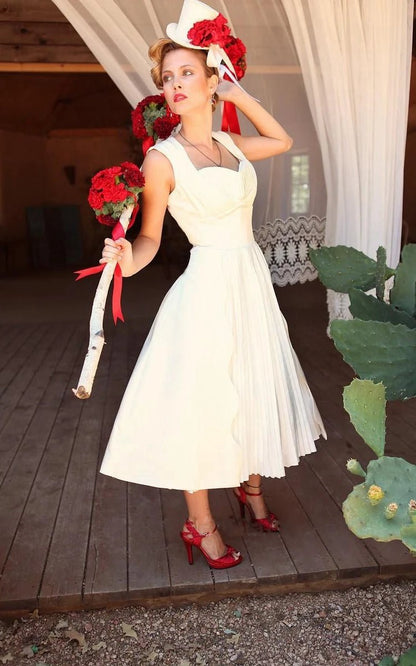 Unique A-line Tea Length Style Wedding Dresses