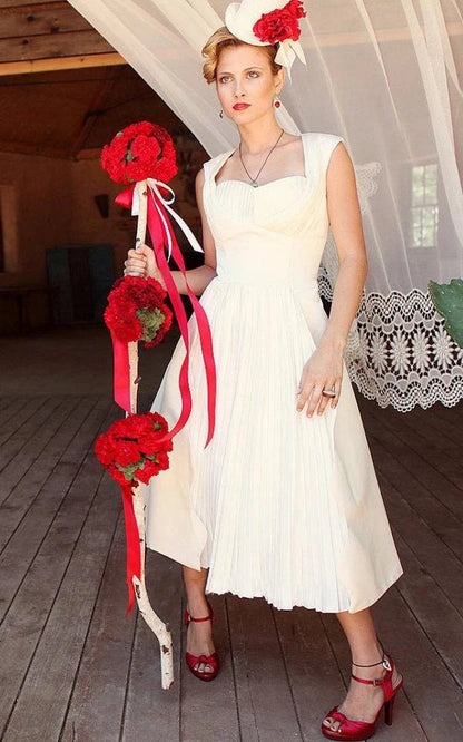 Unique A-line Tea Length Style Wedding Dresses
