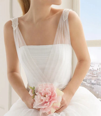 Stunning Top-ruched Layered Gown with Beaded Tulle Straps