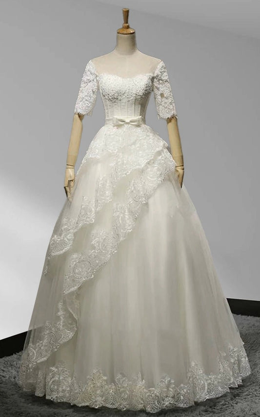 Square Neck Tie rs A-line Floor-length Wedding Dresses with Appliques