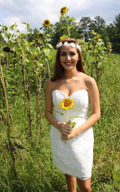 Short Strapped Sweetheart Lace Wedding Dresses
