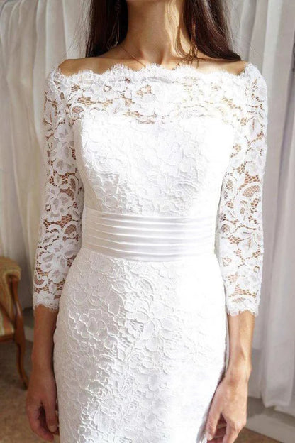 Mermaid Trumpet Long Sleeve Satin Lace Wedding Dresses