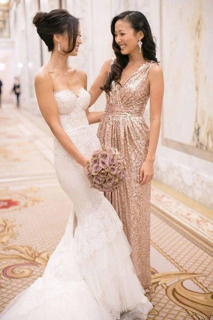 Elegant Sweetheart Sleeveless Mermaid Wedding Dresses with Lace Appliques