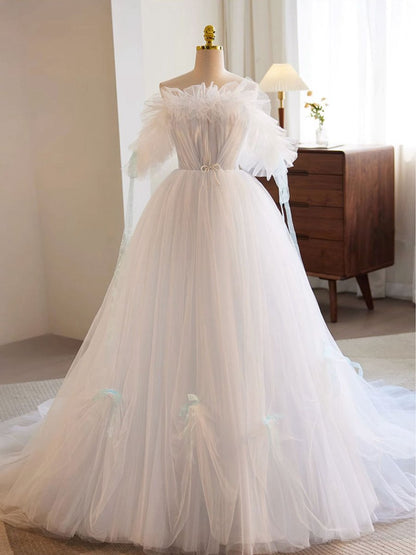 A-line Tulle Long Prom Dresses Formal Dresses