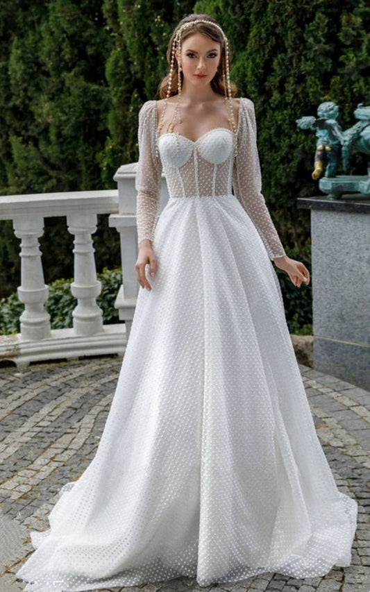 Vintage A-line Sweetheart Tulle Wedding Dresses with Sweep Train