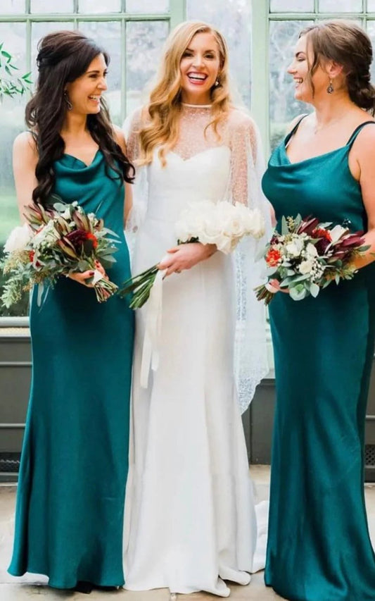 Modern Sheath Satin Wedding Dresses with Cowl Neckline And Zipper Back