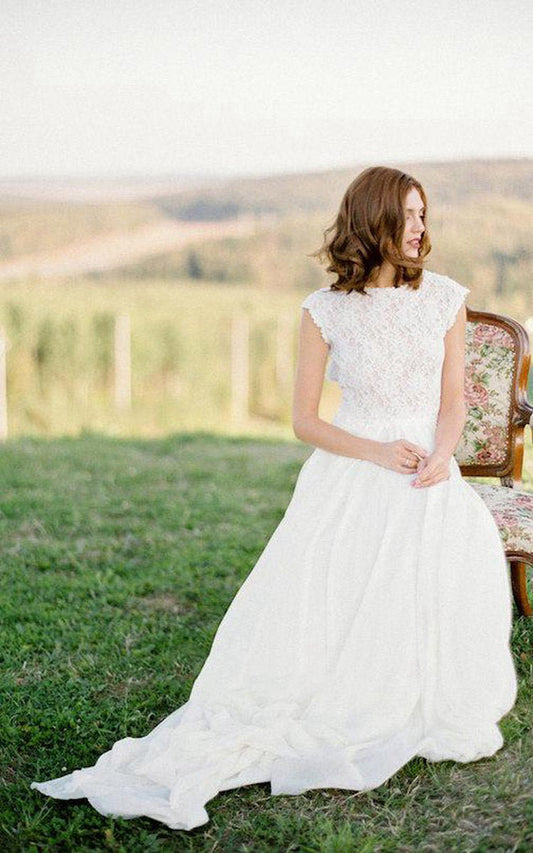 Boho Lace Floor-Length Cap Dresses with Keyhole Back