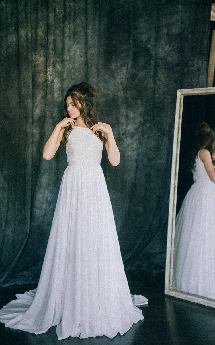A-line Short Sleeveless Sleeve Chiffon Lace Satin Dresses