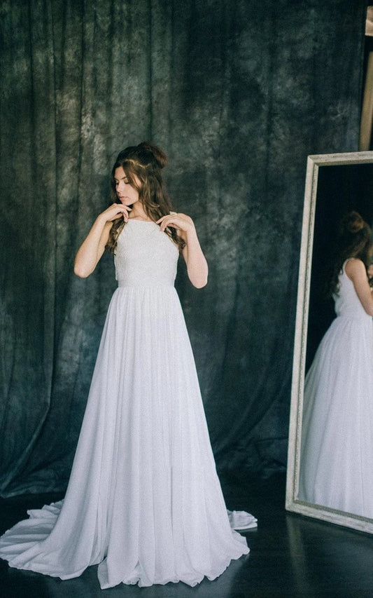 A-line Short Sleeveless Sleeve Chiffon Lace Satin Dresses