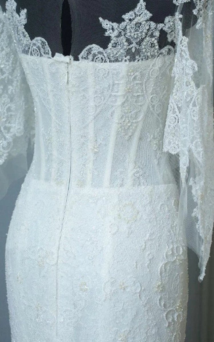 Mermaid Sweep-Train Half Sleeve Bell Zipper Keyhole Lace Dresses