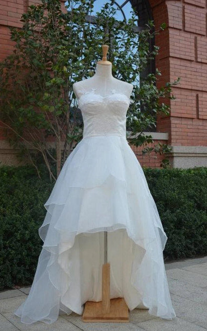 Sweetheart Lace-Up Back High-Low Chiffon Wedding Dresses with Ruffles And Tie rs