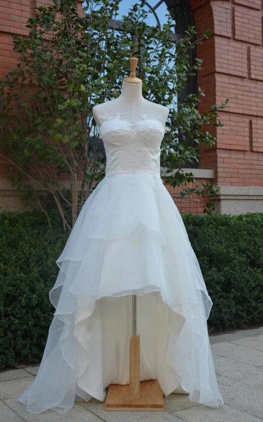 Sweetheart Lace-Up Back High-Low Chiffon Wedding Dresses with Ruffles And Tie rs