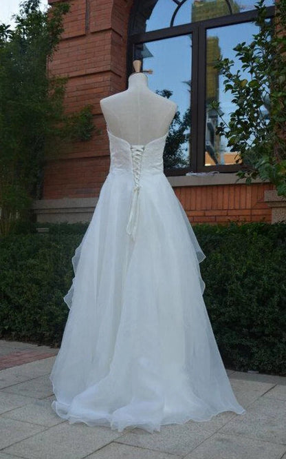 Sweetheart Lace-Up Back High-Low Chiffon Wedding Dresses with Ruffles And Tie rs