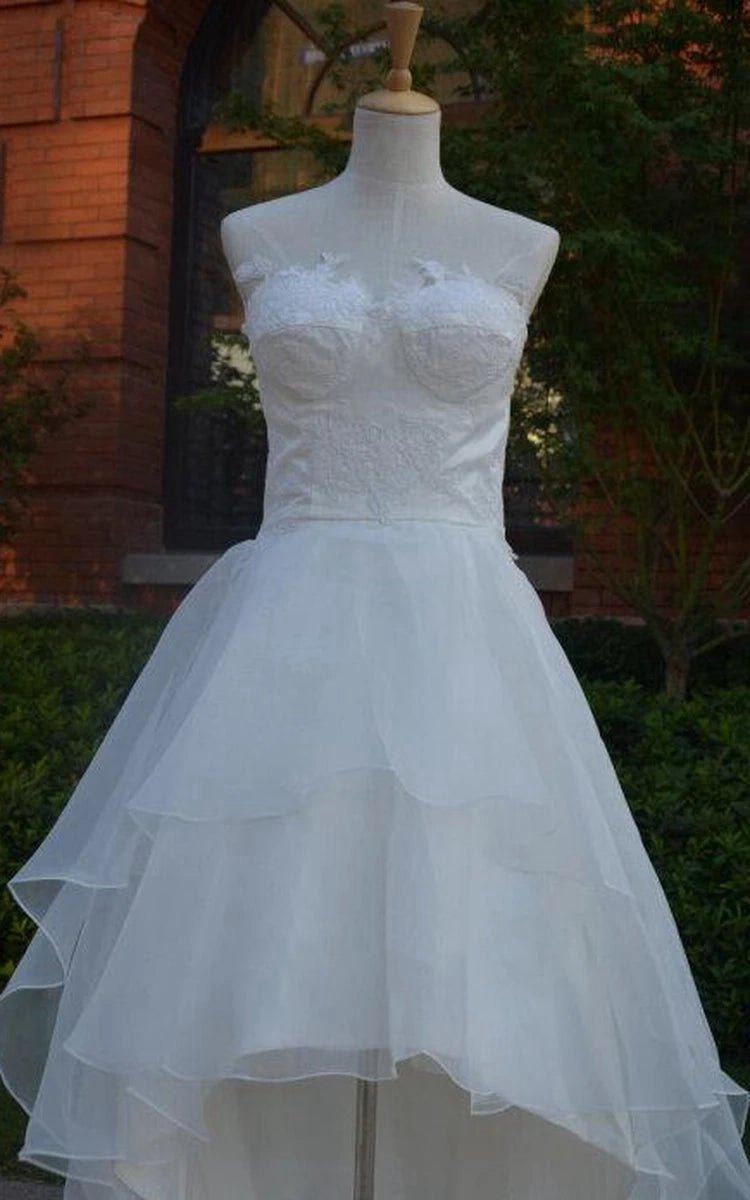 Sweetheart Lace-Up Back High-Low Chiffon Wedding Dresses with Ruffles And Tie rs