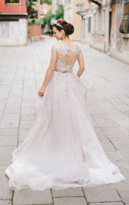 Romantic A-line Lace Tulle In Shade Wedding Dresses