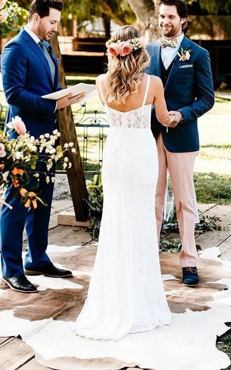 Elegant Mermaid Lace Spaghetti Sweetheart Sleeveless Wedding Dresses with Split Front
