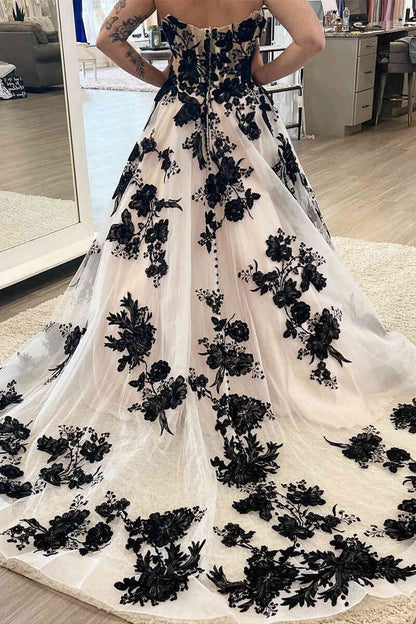Off the Shoulder Tulle Long Wedding Dresses with Appliques