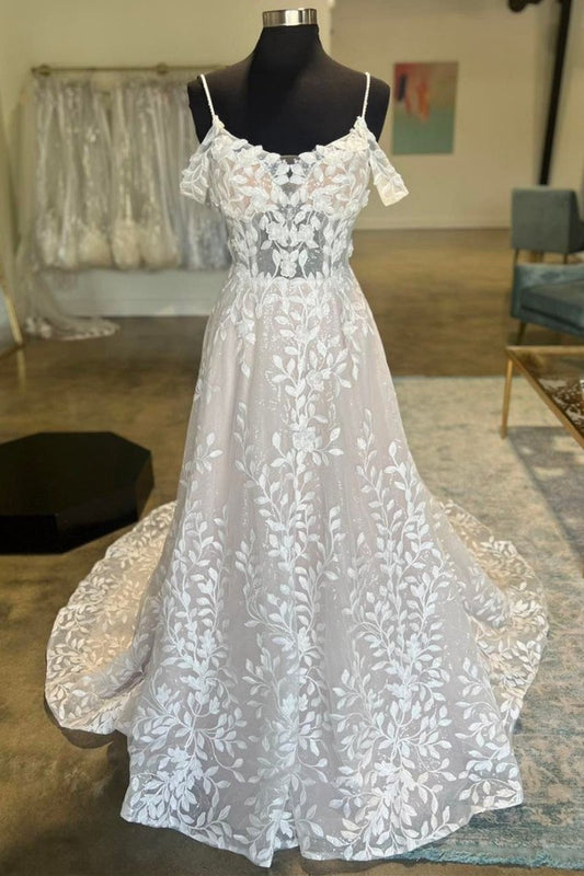 Cold-Shoulder Appliques A-line Wedding Dresses