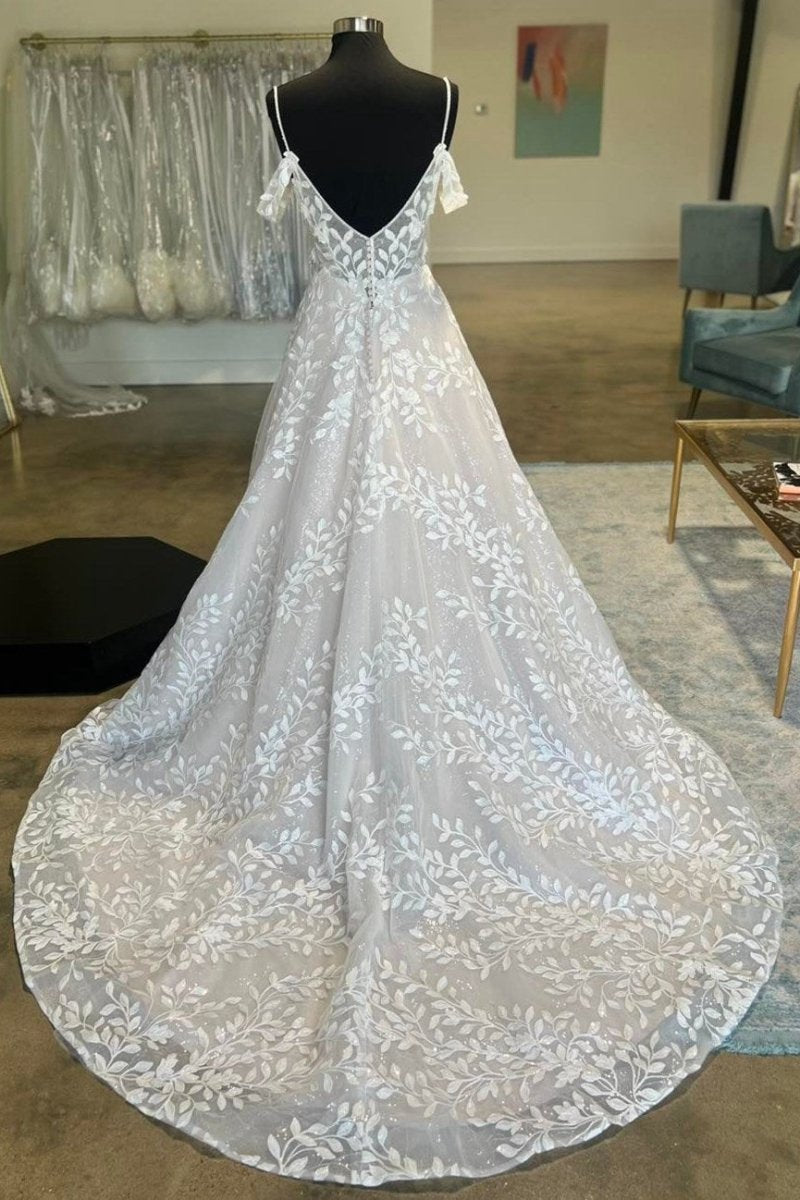 Cold-Shoulder Appliques A-line Wedding Dresses