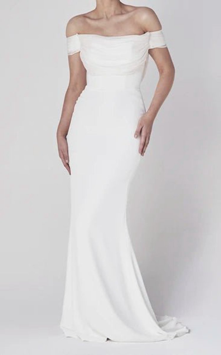 Off-the-shoulder Elegant Mermaid Satin Wedding Dresses with Tie rs And V-back