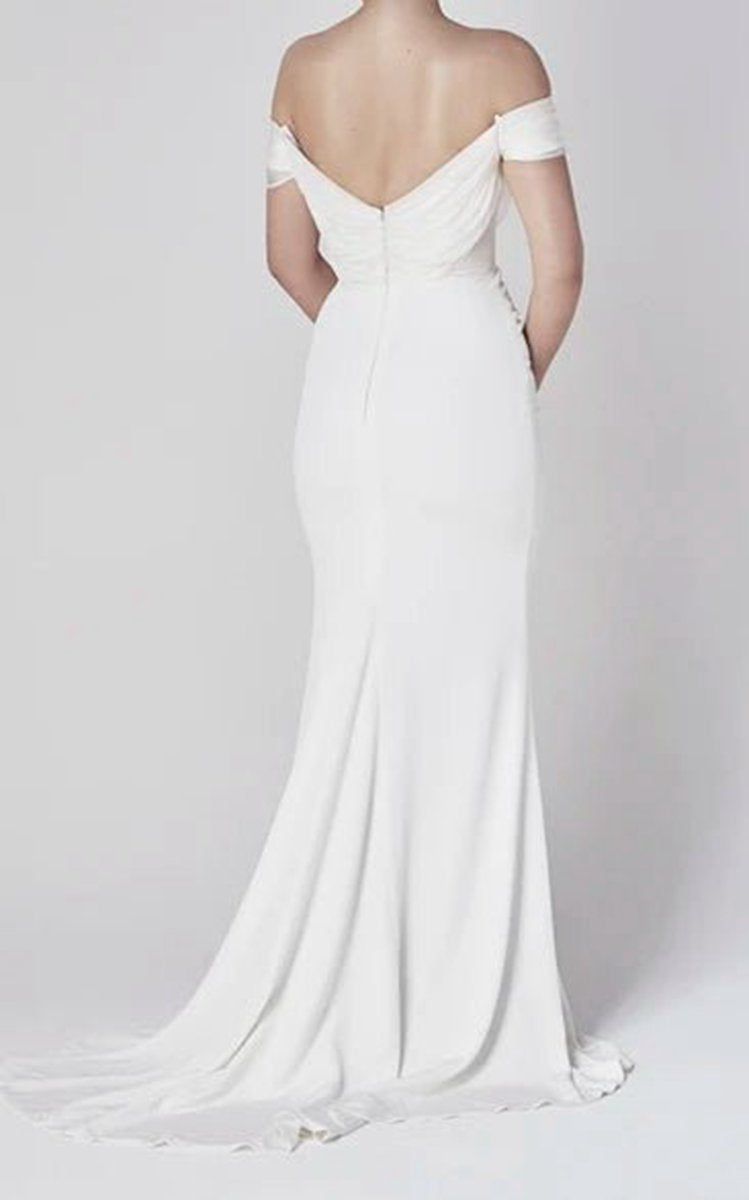 Off-the-shoulder Elegant Mermaid Satin Wedding Dresses with Tie rs And V-back