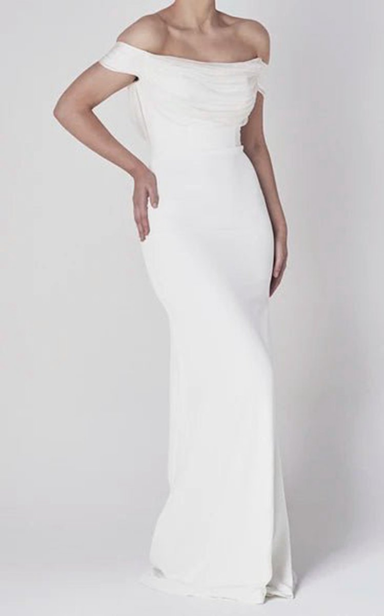 Off-the-shoulder Elegant Mermaid Satin Wedding Dresses with Tie rs And V-back