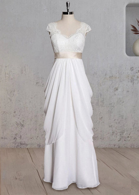 Special Design Lace Cap Sleeve Chiffon Skirt with Sash