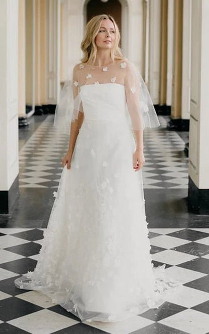 Adorable A-line Tulle Wedding Dresses with Appliques And Square Neckline