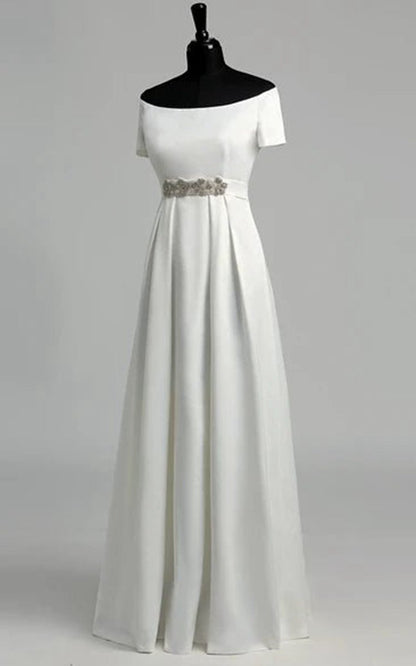 Graceful Off-the-shoulder A-line Beaded Satin Wedding Dresses