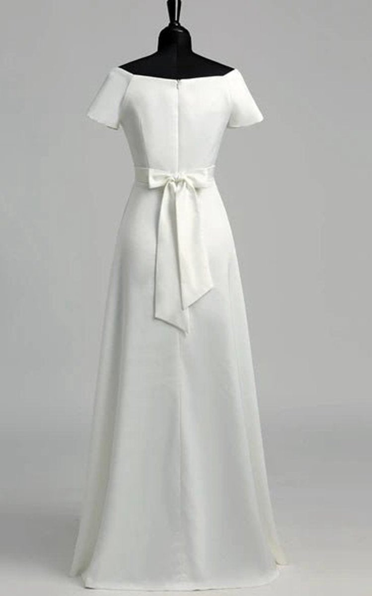 Graceful Off-the-shoulder A-line Beaded Satin Wedding Dresses