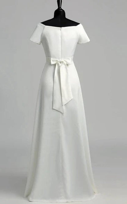 Graceful Off-the-shoulder A-line Beaded Satin Wedding Dresses