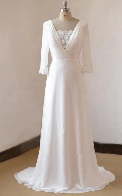 A-line Chiffon Lace Satin Weddig Dresses
