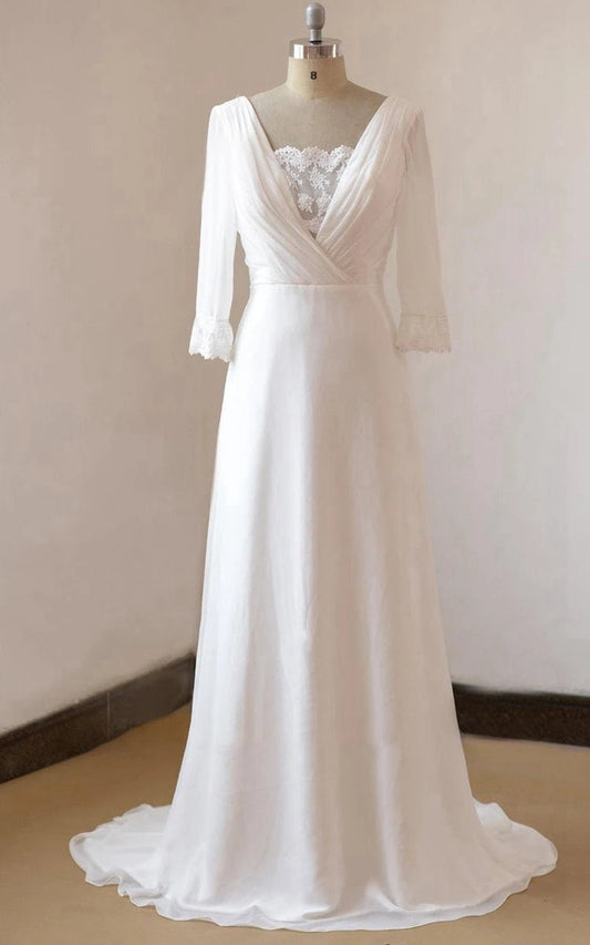 A-line Chiffon Lace Satin Weddig Dresses