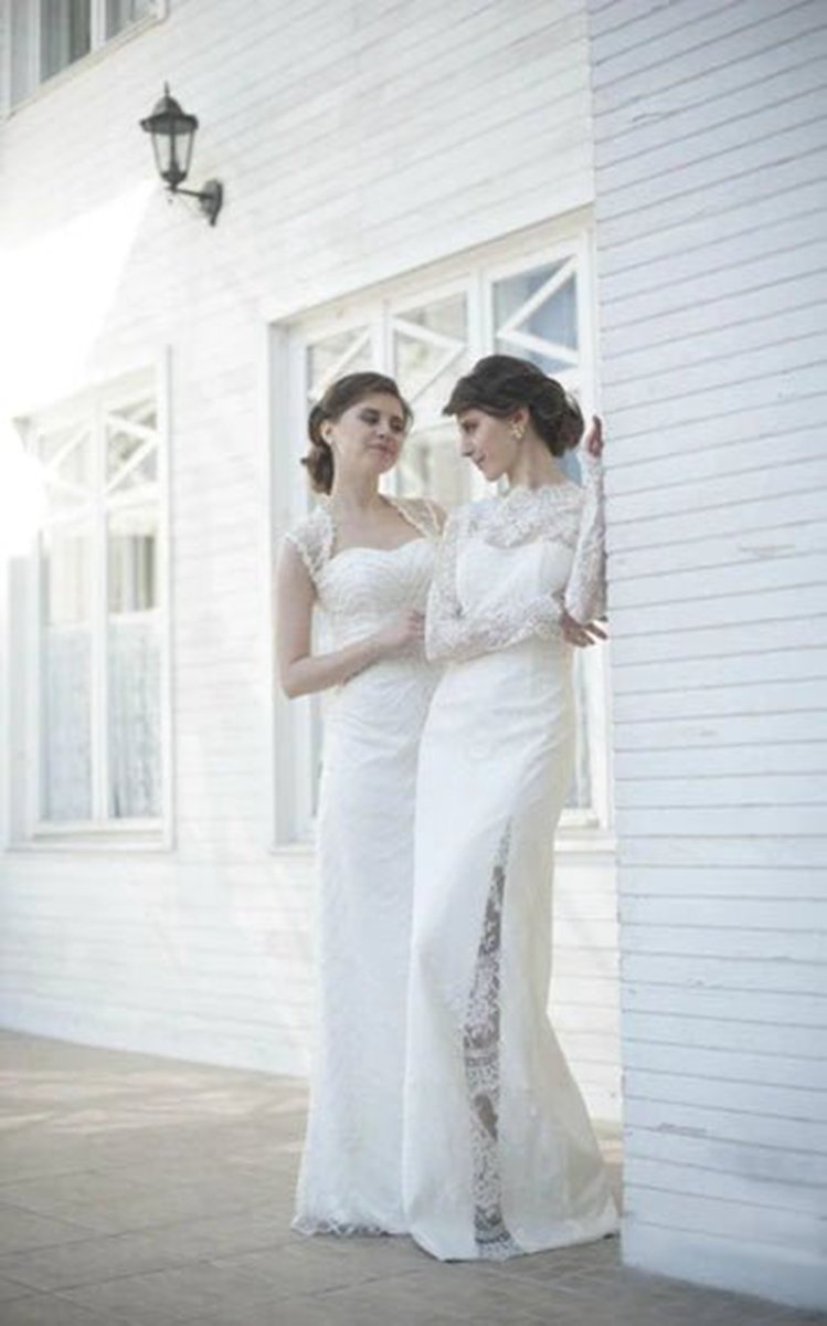 Gorgeous High-Neck Long Illusion Sleeve Mermaid Bridal Gown with Split Side