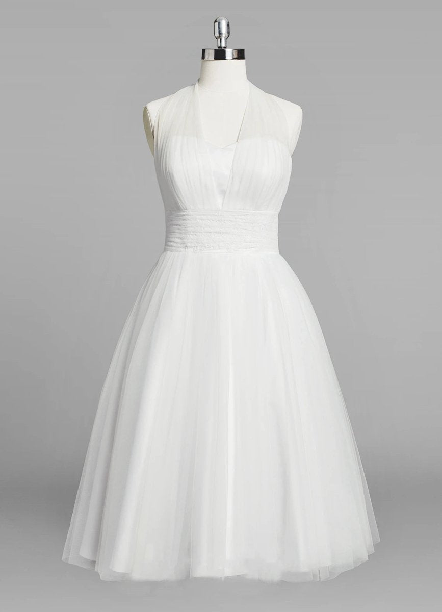 Halter A-line Short Tulle Wedding Dresses with Ruching