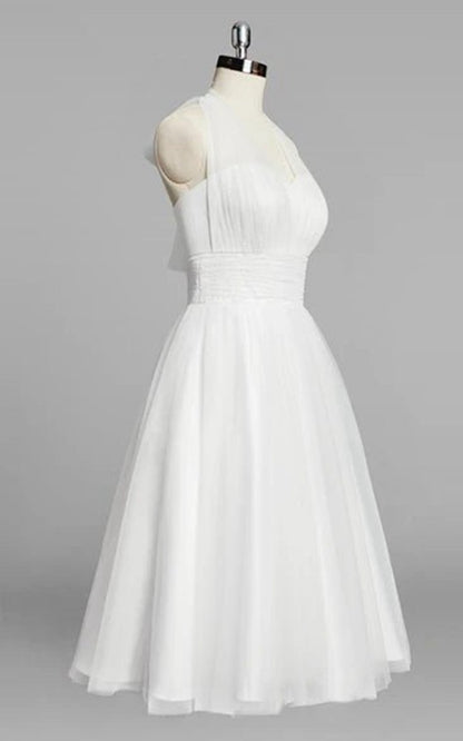 Halter A-line Short Tulle Wedding Dresses with Ruching