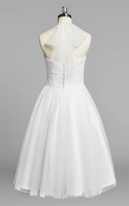 Halter A-line Short Tulle Wedding Dresses with Ruching