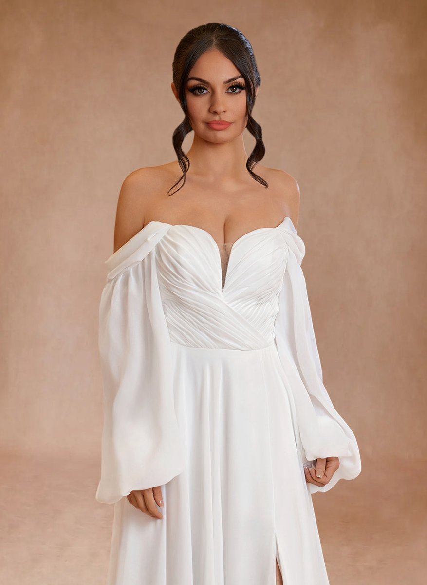 A-line Sweetheart Long Sleeves Chiffon Sweep Train Wedding Dresses