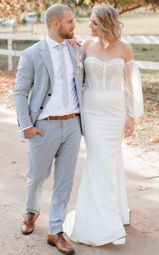 Mermaid Sweetheart Satin Wedding Dresses with Open Back And Beading