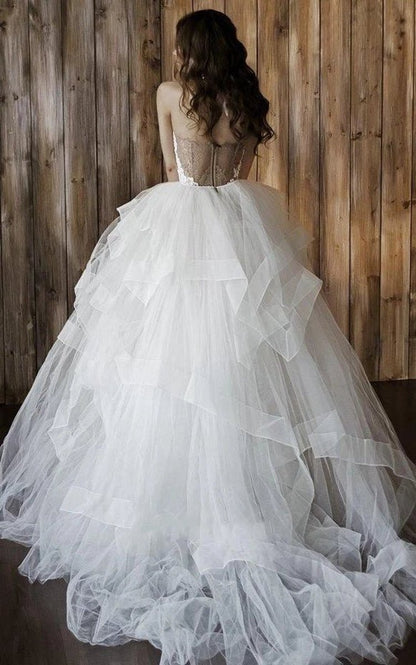 Detachable Floral Princess A-line Boho Lace Wedding Dresses Elegant Chic Sweetheart Court Train Ball Gown