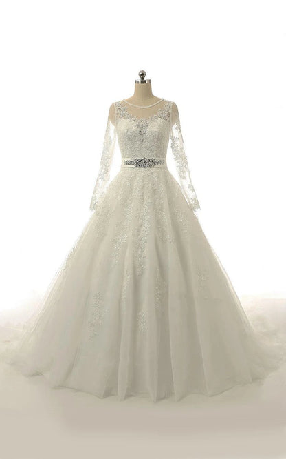A-line Long Sleeve Tulle Lace Weddig Dresses