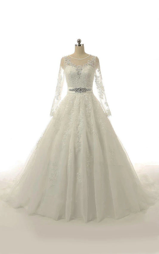 A-line Long Sleeve Tulle Lace Weddig Dresses